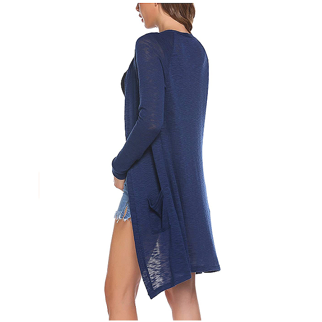 ELESOL Women’s Loose Casual Open Front Cardigan Sweater (Navy Blue)