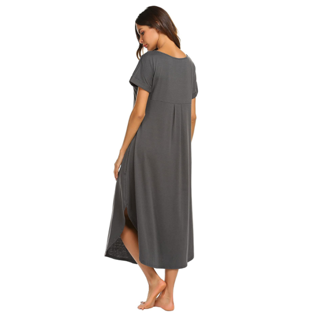 Ekouaer Sleepwear Women's Casual V Neck Nightshirt (Dark Grey)
