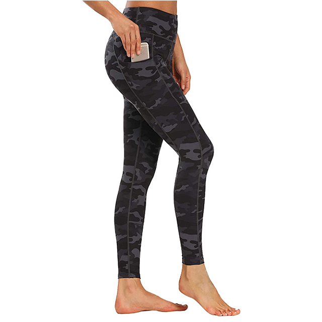 Houmous Women's High Waisted Pattern Yoga Pants 7/8 Length Leggings (Deep Grey Camo)
