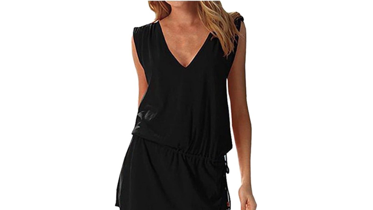 Hount Women's Beach Swimsuit Cover up Deep V-Neck Short Mini Dress