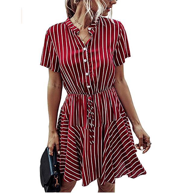 KIRUNDO 2020 Women’s Summer Plaid Striped Snake Mini Dress