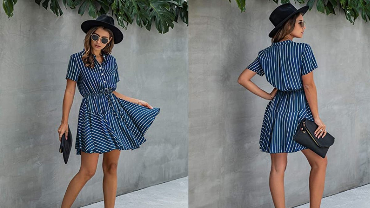 KIRUNDO 2020 Women’s Summer Plaid Striped Snake Mini Dress