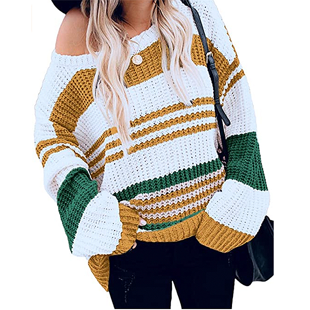 KIRUNDO Women’s Stripe Color Block Short Sweater