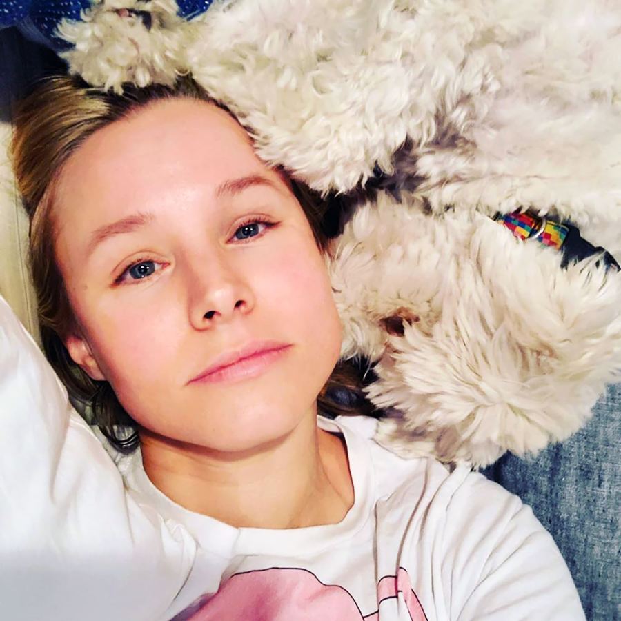 Makeup-Free Kristen Bell Cuddles Up to Her Puppy: 'Frank and I Are Exhausted