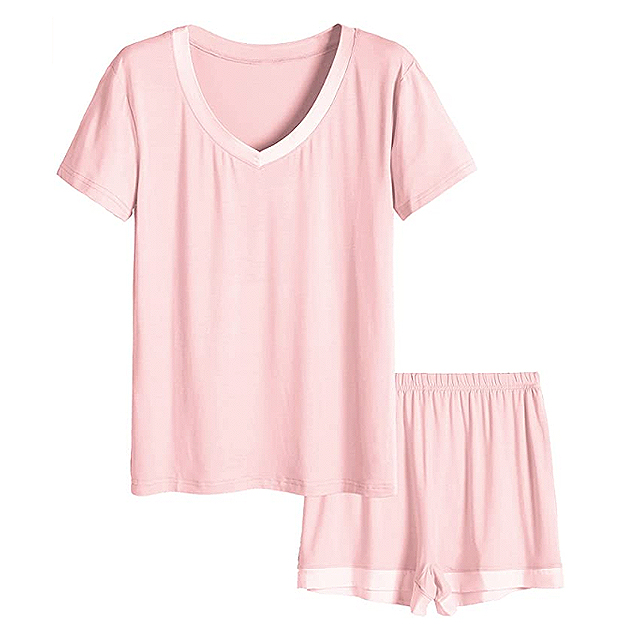 Latuza Women's V-Neck Sleepwear Short Sleeve Pajama Set (Light Pink)
