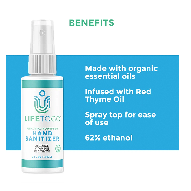 LifeToGo 2oz Spray Hand Sanitizer with Red Thyme Oil