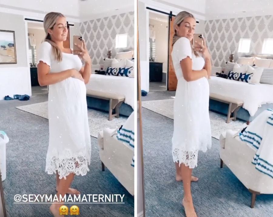 Lindsay Arnold white baby bump dress