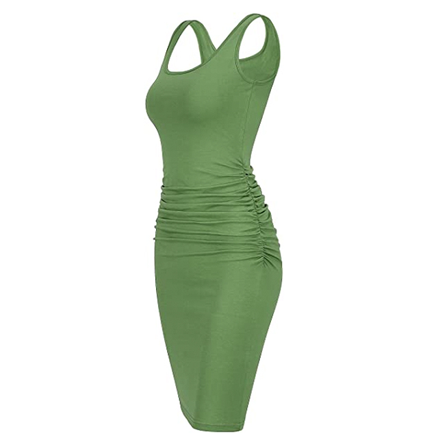 Missufe Women's Sleeveless Tank Ruched Casual Knee Length Bodycon Sundress (Sleeveless Light Green)