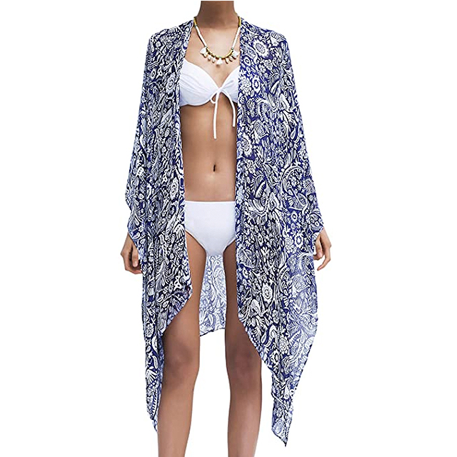 Moss Rose Women's Beach Cover Up Kimono Cardigan (Bridy Azure)