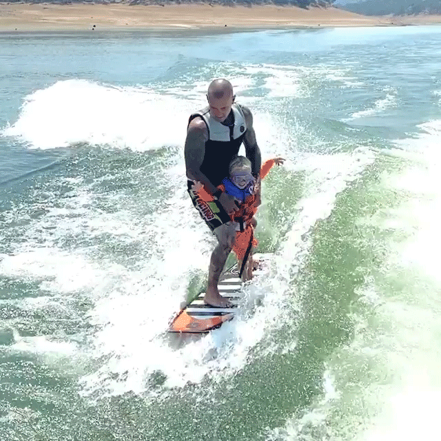 Pink and Carey Hart Son Jameson Riding Wake Surfboard