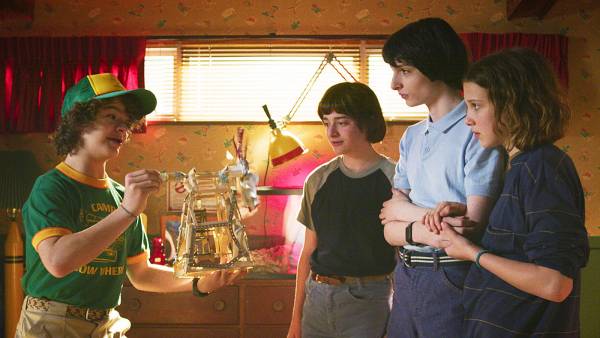 Gaten Matarazzo Noah Schnapp Finn Wolfhard and Millie Bobby Brown in Stranger Things Stranger Things Creators Matt Duffer and Ross Duffer Confirm Series Will Not End After Season 4
