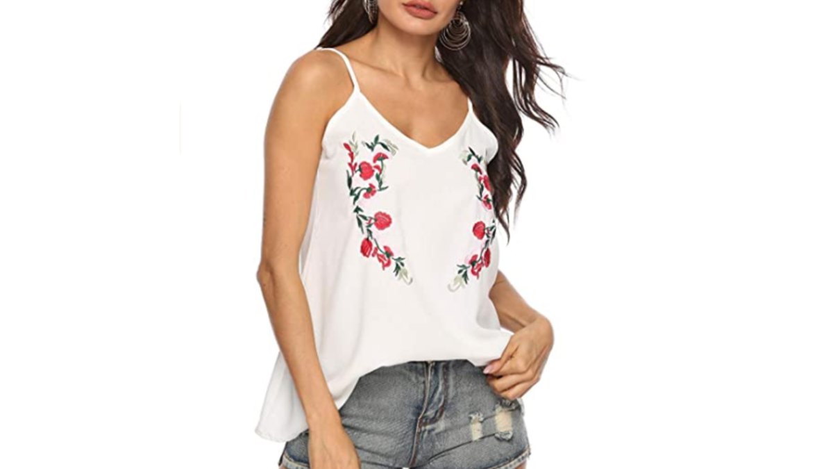 TECREW Women's Boho Floral V Neck Spaghetti Straps Tank Top
