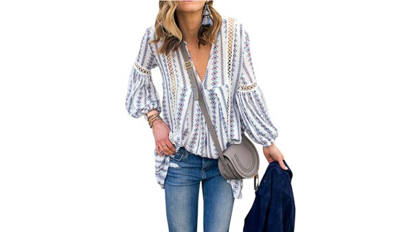 ZXZY Women's Long Sleeve V Neck Hollow Out Floral Top