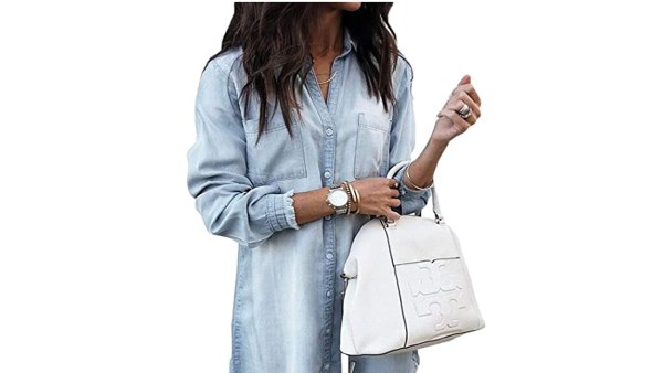 Zilcremo Women Denim Shirt Dress Casual Tunic Top