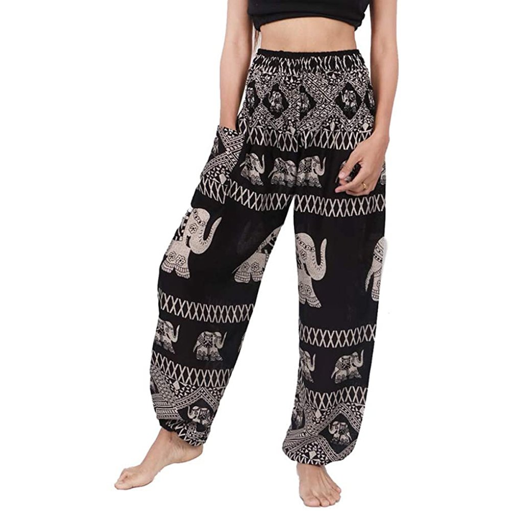 Banjamath Smocked Waist Boho Yoga Pants