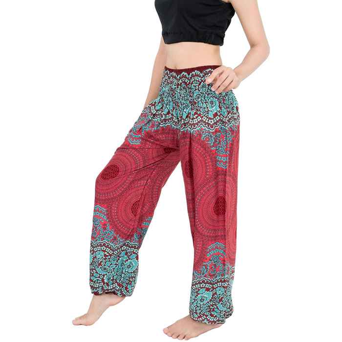 Banjamath Smocked Waist Boho Yoga Pants