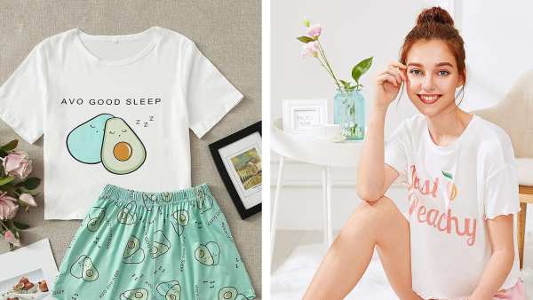 DIDK Cute Cartoon Print Tee and Shorts Pajama Set