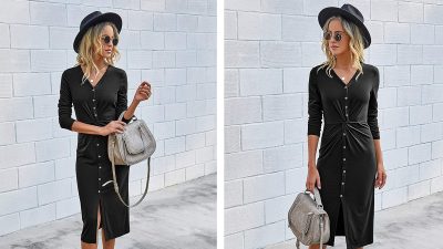 KIRUNDO Deep V Neck Twist Front Dress