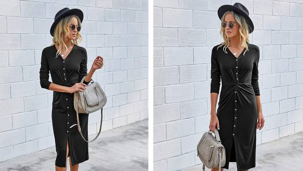 KIRUNDO Deep V Neck Twist Front Dress