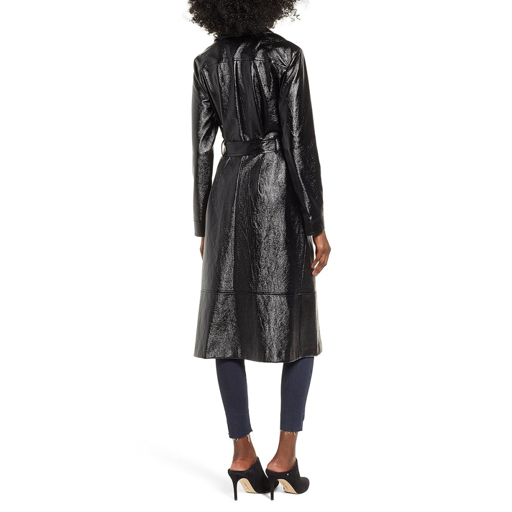 Leith Faux Patent Leather Trench Coat