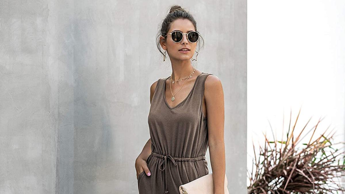 Longwu Casual V-Neck Side Slip Drawstring Midi Dress