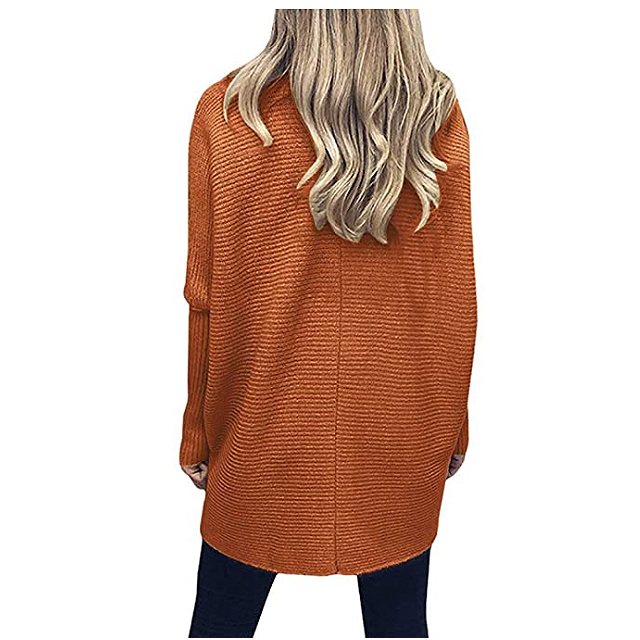 ANRABESS Women's Turtleneck Long Batwing Sleeve Asymmetric Hem Sweater (Orange Rust)