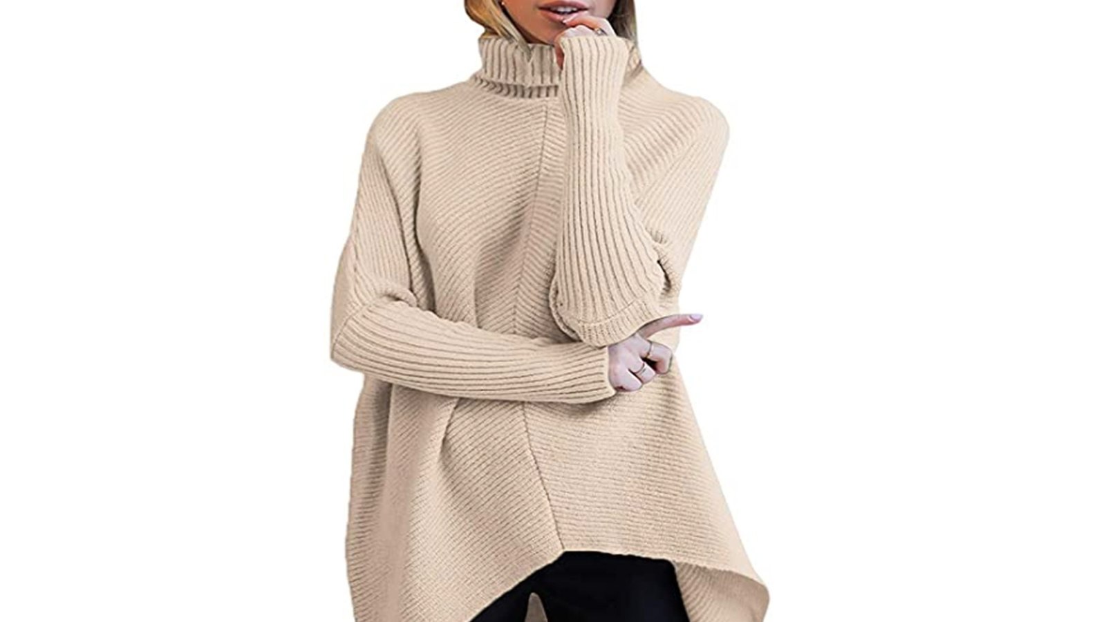 ANRABESS Women's Turtleneck Long Batwing Sleeve Asymmetric Hem Sweater