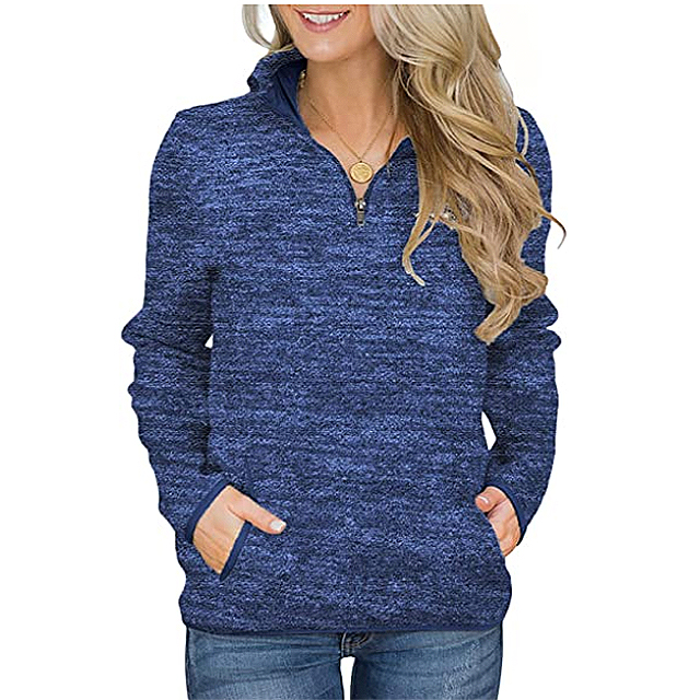 Aleumdr Women's Casual Long Sleeve 1-4 Zipper Color Block Sweatshirt