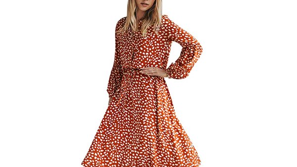 CinShein 2020 Women's Casual Polka Dot Button Down Dress (Navy Blue)
