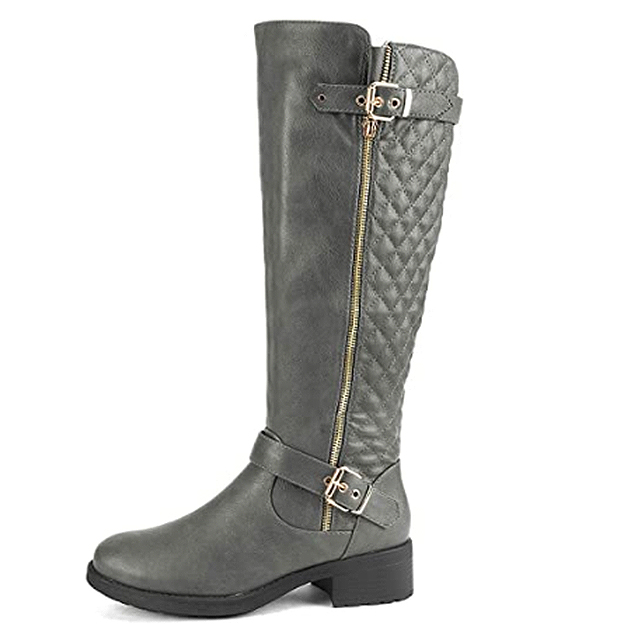 DREAM PAIRS Women's Knee High Riding Boots (Grey)
