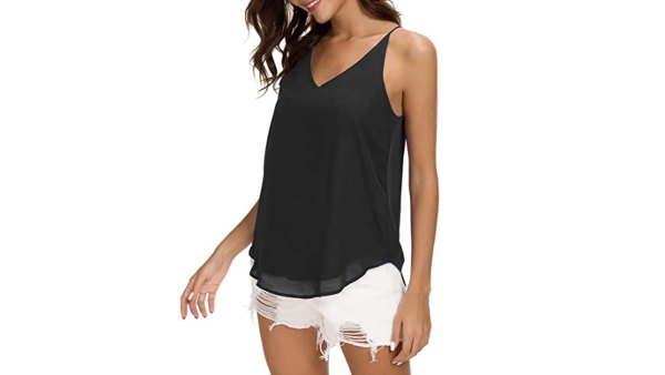 Evera B Women's V-Neck Chiffon Adjustable Spaghetti Strap Cami Top