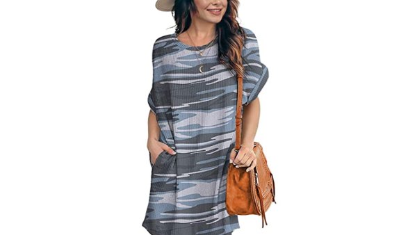 IWOLLENCE Women's Waffle Knit Tunic Dress (Gray Camo)