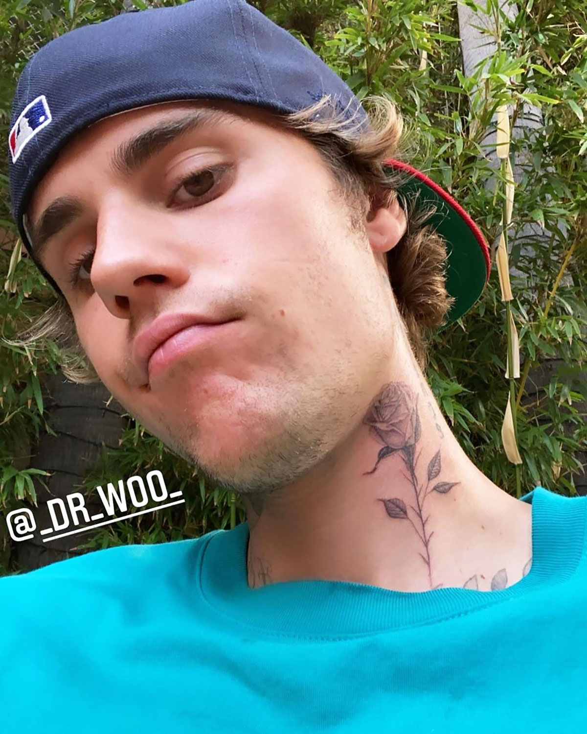 Justin Bieber Shows Off New Rose Neck Tattoo By Dr. Woo: Pic