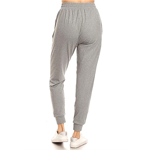 Leggings Depot Women's Printed Solid Activewear Jogger Track Cuff Sweatpants (Heather Grey)