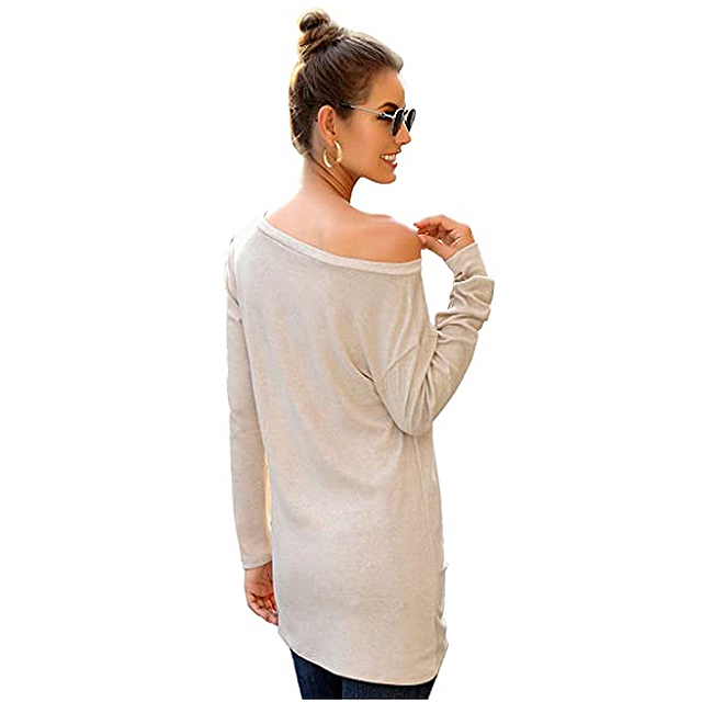 Lookbook Store Women's Casual Soft Long Sleeve Side Twist Knit Top (Apricot)