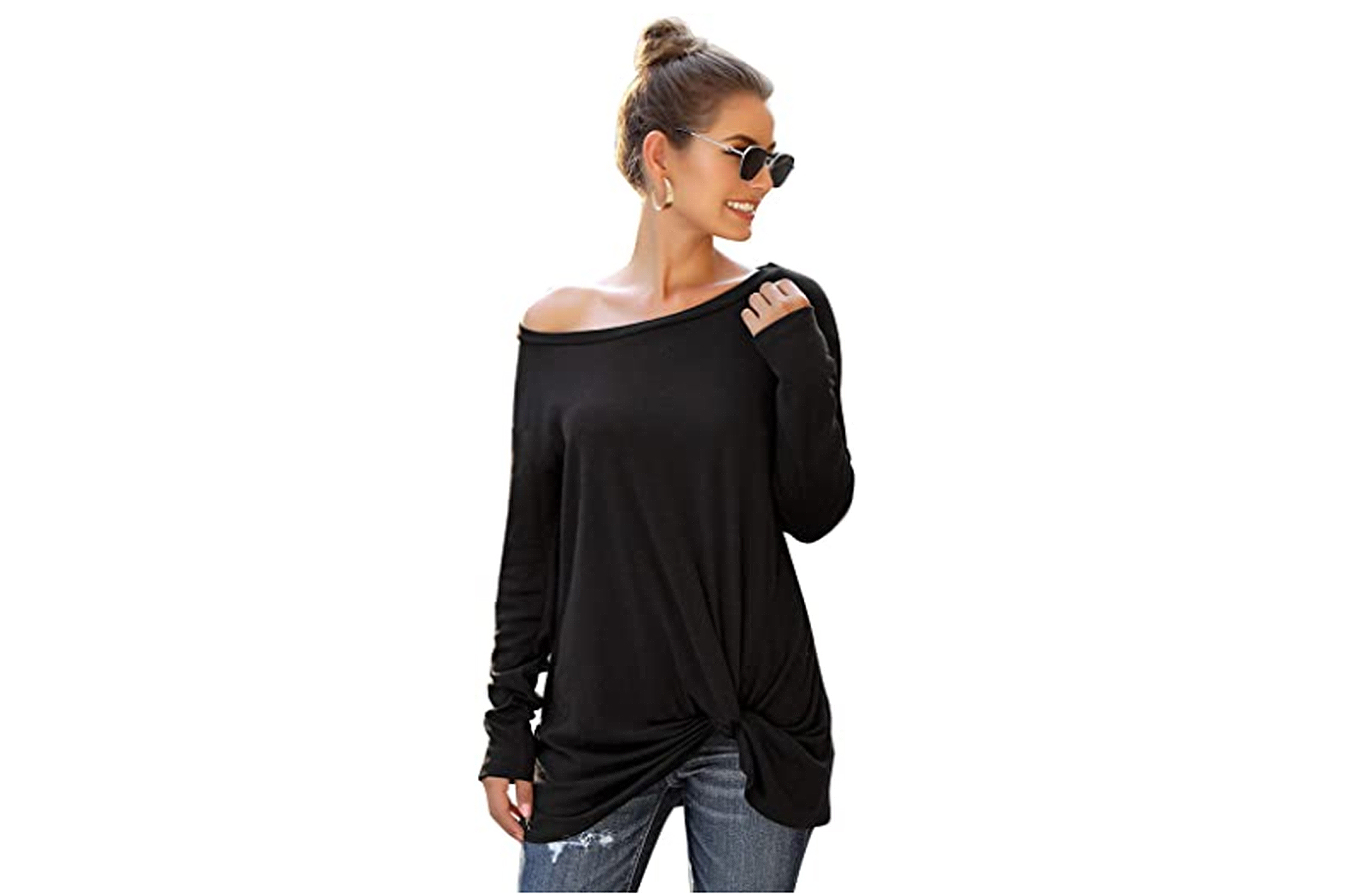 Lookbook Store Women's Casual Soft Long Sleeve Side Twist Knit Top