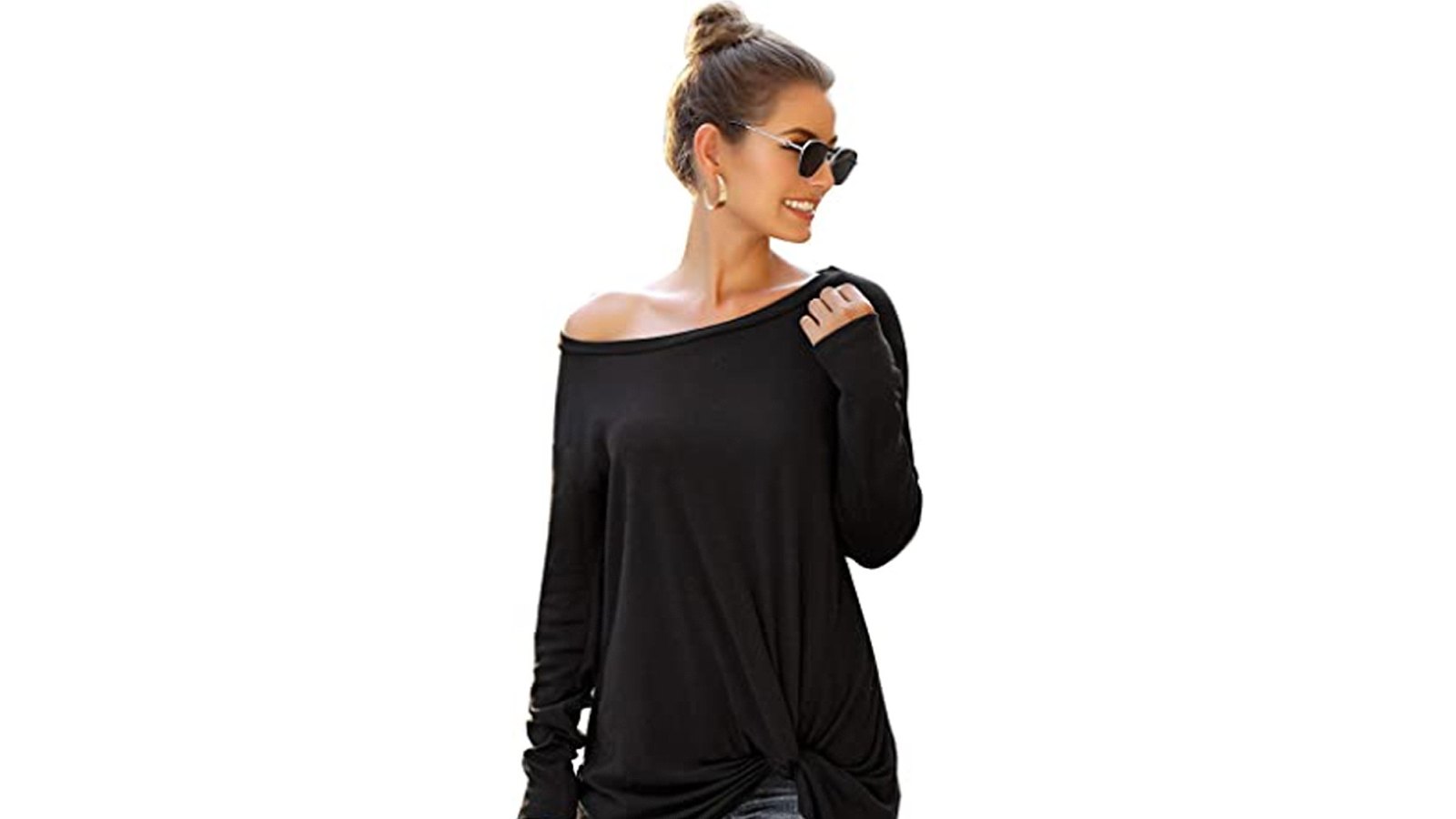 Lookbook Store Women's Casual Soft Long Sleeve Side Twist Knit Top