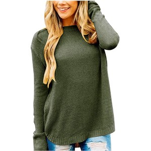 MEROKEETY Women's Long Sleeve Oversized Crew Neck (Green)