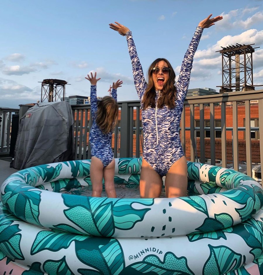 Marina Squerciati and Her Daughter Twin in Long-Sleeve Swimsuits