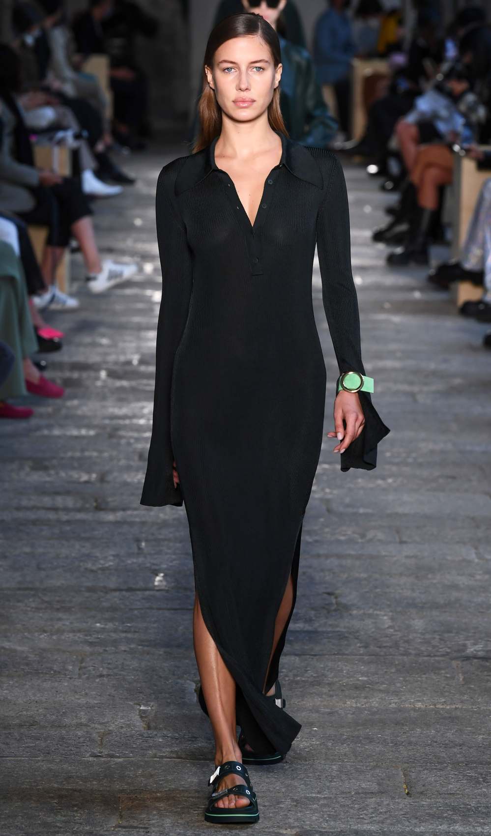 Brad Pitt’s Girlfriend Nicole Poturalski Hits the Runway at Milan Fashion Week
