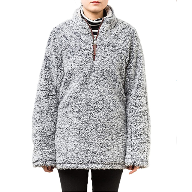 PAAZA Women's Long Sleeve Fuzzy Frosty Pile Tipped Quarter-Zip Sherpa Fleece Sweatshirt