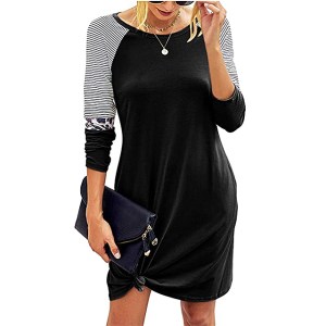 PRETTYGARDEN Women’s Casual Crew Neck Loose Mini Dress (Leopard Black)