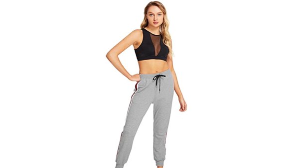 SweatyRocks Women's Drawstring Waist Striped Side Jogger Sweatpants