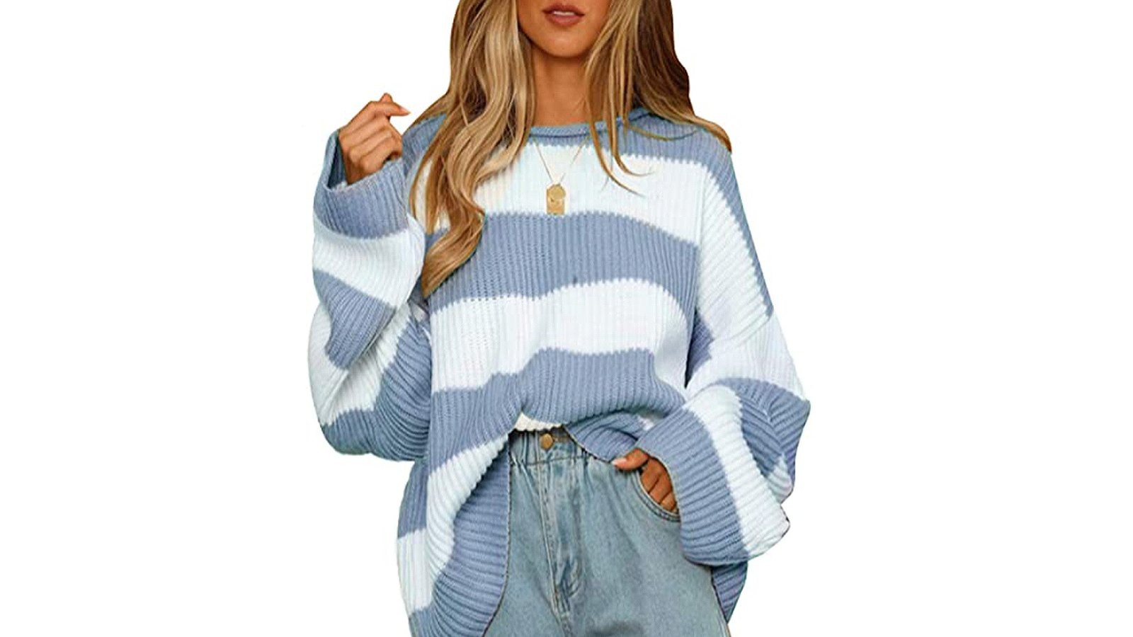 ZESICA Women's Long Sleeve Crew Neck Striped Color Block Oversized Knitted Sweater