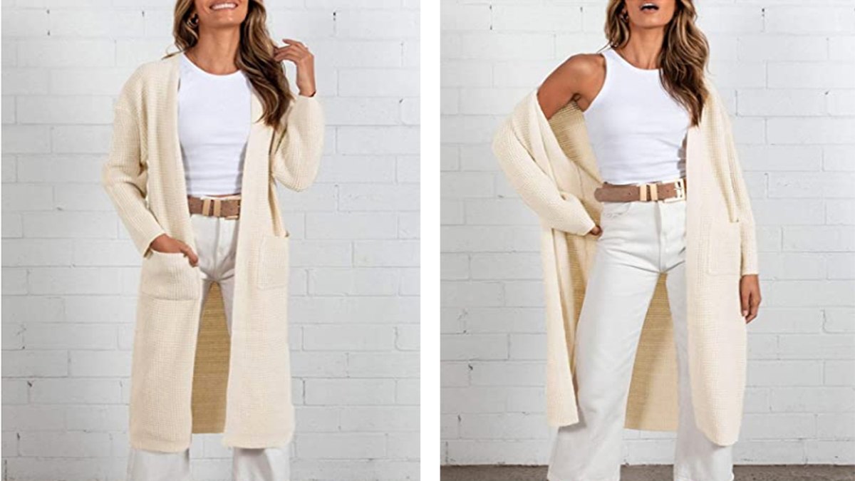 ZESICA Women's Long Sleeve Open Front Waffle Knit Lightweight Long Maxi Cardigan