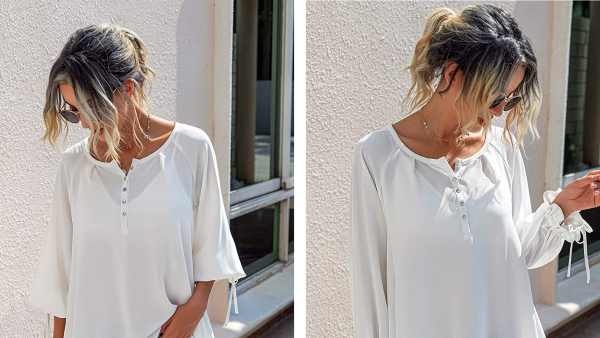 Angashion Button Chiffon Tunic Shirt