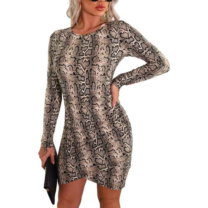 GRECERELLE Long Sleeve Ruched Stretchy Bodycon Dress