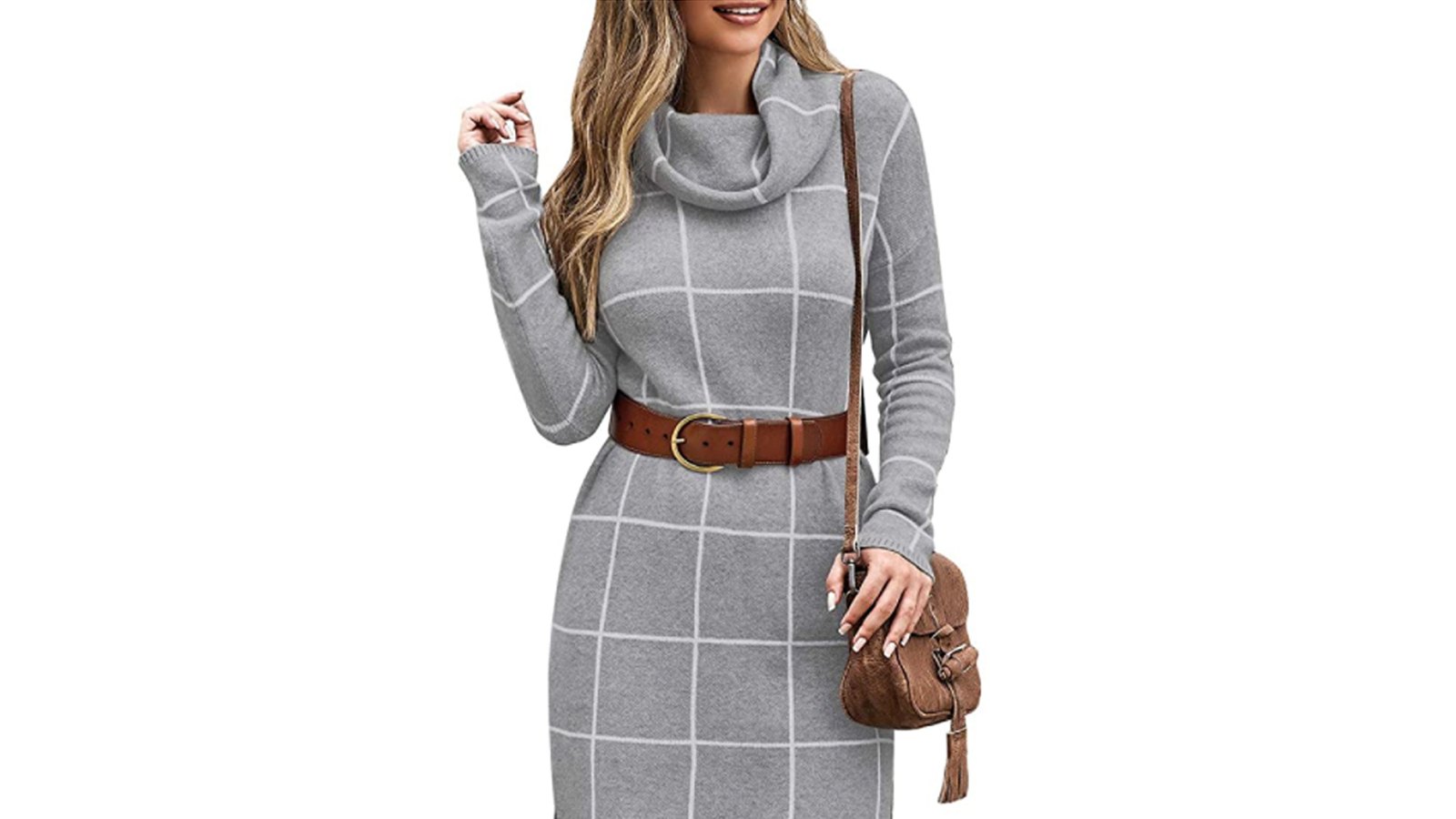 luvamia Women's Casual Turtleneck Knitted Sweater Dress
