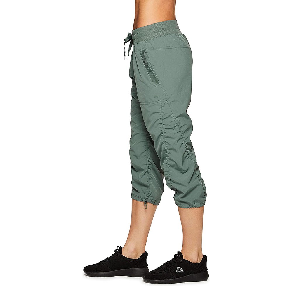 RBX Active Lightweight Stretch Woven Body-Skimming Drawstring Capri Pant