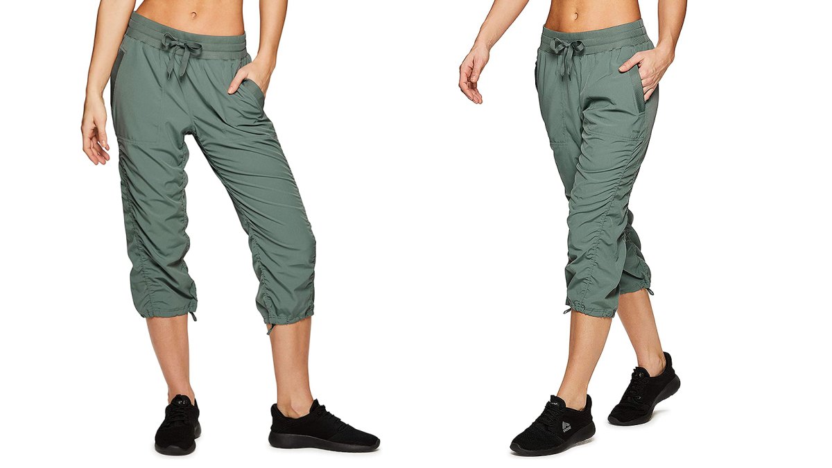 RBX Active Lightweight Stretch Woven Body-Skimming Drawstring Capri Pant